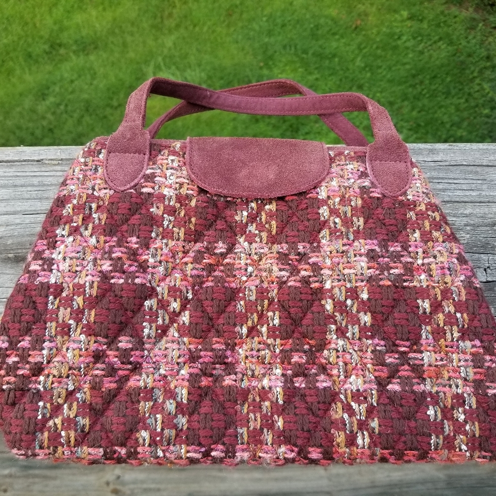 Vera Bradley Tweed Handbag Pink Burgundy Wool Blend Purse